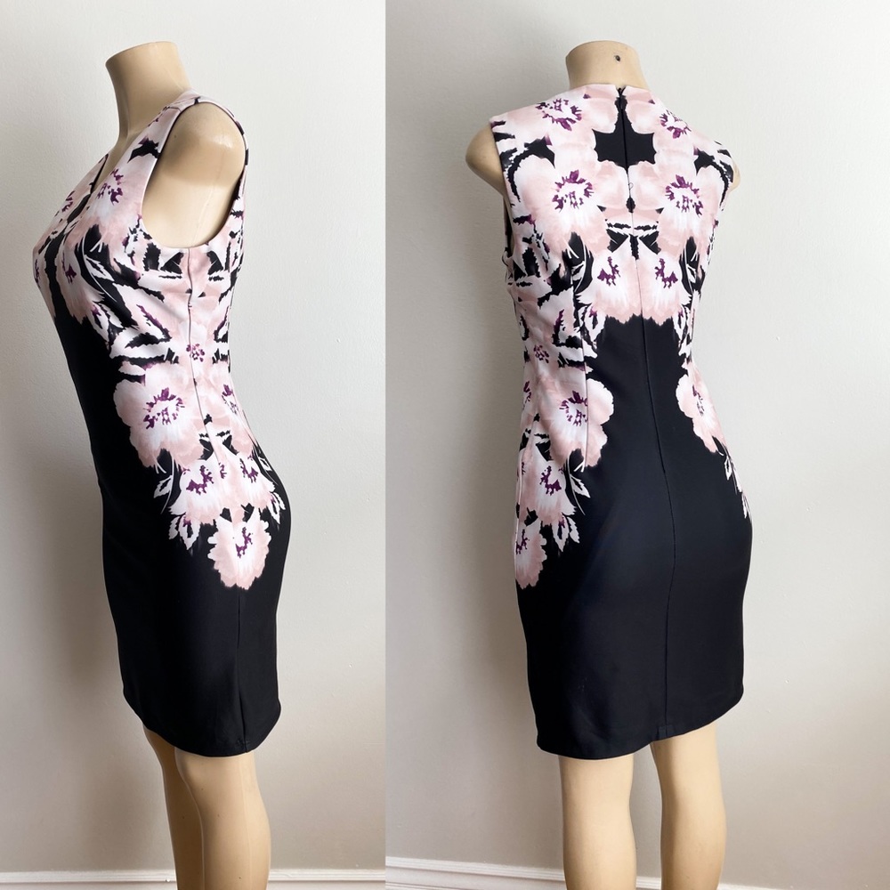 🌸Calvin Klein Sheath Career Formal Floral Bodycon Sleeveless Dress Pink Black 6 - Picture 5 of 11